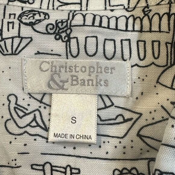 Christopher & Banks Black & White Beach Print Button Up Linen Blend Resort Wear - Picture 4 of 6